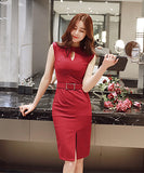 【２色】タイトドレス 通勤 ハイウエスト 着瘦せ 透かし彫り XH2-JY2426