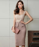 ひざ丈 レース 着痩せ ゴージャス 着回し 二次会 結婚式 ミニドレス タイトドレス MY2-ZED88776E