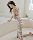 花柄 リボン 大人かわいい 清楚感 レディース 超人気 パーティードレス ロングドレス MY2156-MLS5409