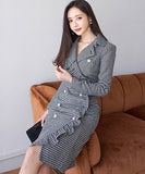 千鳥格子 冬コーデ 通勤 大人可愛い Ⅴネック セクシー エレガント 気質 XH2-ZED88752E