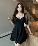 キラキラ ミニドレス キャバドレス 刺繡 かわいい Vネック 谷間魅せ 新作 MY2-YM8659