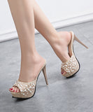 厚底 ハイヒール スリッパ  履きやすい ピカピカ 高見え YN5009