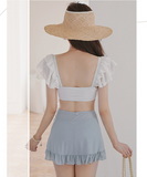 水着 体型カバー レディース  ビキニ スカート 2点セット レディース 水着 レース 無地 上下別柄 シンプル バックシャン かわ いい セクシー  XY-DP-A28863