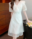 【即日発送】ベージュ色 ミニドレス レース かわいい 新作 フリル アフター MY2-TB001