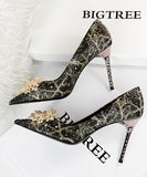 花柄 真珠 スタイル 高見え 脚長効果 綺麗 ハイヒール パンプス MY5018