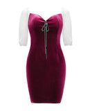 2色 ベルベット レース袖 リボン えちえち かわいい キャバドレス ミニドレス 袖付き MY2-YM8566