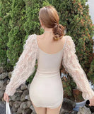 水着 モノキニ タンキニ 清楚感 レース フリル 肌見せ 袖付き MY7-BY2666