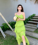 【２色】サンドレス 鮮やかな 仙女風 フリル 可愛い 海辺 XH2-QJ9645