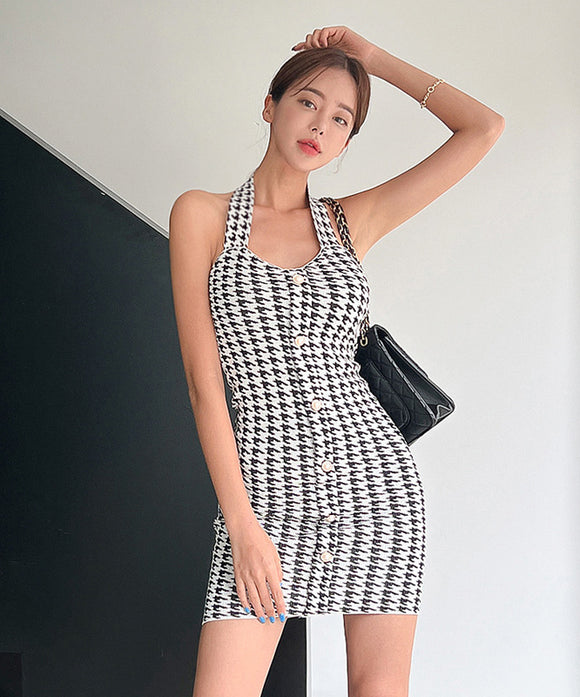 ミニドレス キャバドレス 千鳥格子 新作 ニット MY2-MLS6207