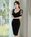 ミニドレス 韓国 ゴージャス 袖付き レース 高見え セール 新作ドレス レディース MY2-MLS4893