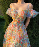 花柄 ロングドレス チュール 仙女風 レトロ調 ゴージャスXH2-HR9511