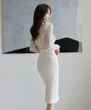 【ブラック・ホワイト】ひざ丈ドレス レース セクシー 新作 レース 着瘦せ MY2-ZED882334BH506