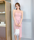 ミニドレス タイトドレス かわいい ピンク レース 高級感 MY2-JY9291