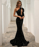 キャバドレス ロングドレス ピカピカ ワンショルダー セクシー 谷間魅せ XY2-PC-M0803