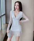 4色 レース 体型カバー 着痩せ 大人 かわいい sexy girl キャバドレス ミニドレス MY2148-MLS5195