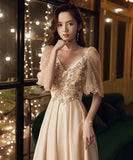 Vネック レース 刺繡 宴会 新年会 ピカピカ パーティードレス ロングドレス YN2074