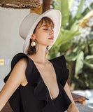 【ブラック/ホワイト】水着 ビキニ モノキニ タンキニ フリル Vネック MY7-KSD21032