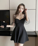 レース フリル長袖 肌見せ かわいい ミニドレス キャバドレス　XY2-YM8576