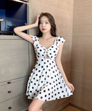 4色 春夏 新作 大人 かわいい 肌見せ 水玉柄 清楚感 ミニドレス キャバドレス MY2-MLS7002