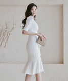 ロングドレス ひざ丈ドレス 新作 フリル 結婚式 宴会 MY2-ZED88459N14