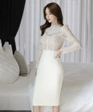 【ブラック・ホワイト】ひざ丈ドレス レース セクシー 新作 レース 着瘦せ MY2-ZED882334BH506