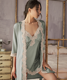 【2点 ドレス+コート】刺繍レース ネグリジェ パジャマ セクシー 優雅 エレガント レディース 選べるサイズ・カラー XY-XE-2129