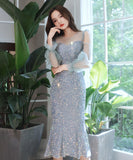 【匠手作り】キラキラ 新作 高級感 ピカピカ ひざ丈ドレス パーティードレス MY2-YXZY-1