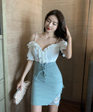 ミニドレス キャバドレス フリル 大人 かわいい レース 刺繡 新作 MY2-YM8637