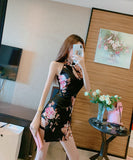 花柄 チャイナドレス　えちえち脚長効果　谷間魅せ　ミニドレス　XY2-MLS4185