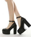 パンプス 痛くない 太ヒール レディース 靴 ストラップ 歩きやすい 黒 MY5029