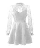 レース 長袖 肌見せ セクシー 水玉柄 Aライン キャバドレス ミニドレス MY2-YM8542