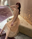 ホルターネック ドット柄 エレガント ロングドレス 着瘦せ 同伴 XH2-JY3967