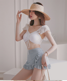 水着 体型カバー レディース  ビキニ スカート 2点セット レディース 水着 レース 無地 上下別柄 シンプル バックシャン かわ いい セクシー  XY-DP-A28863