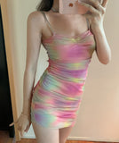 ミニドレス キャバドレス 虹色 姉 大人かわいい 肌見せ 新作 MY2-MLS4675