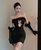 キャバドレス 透かし彫り ふわふわ 大人可愛い ユニーク 宴会 ナイトクラブ XH2-LQE9413BF05