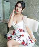 ミニドレス 花柄 かわいい 肌見せ 新作 Aライン キャバドレス 指名 MY2-XYD2186