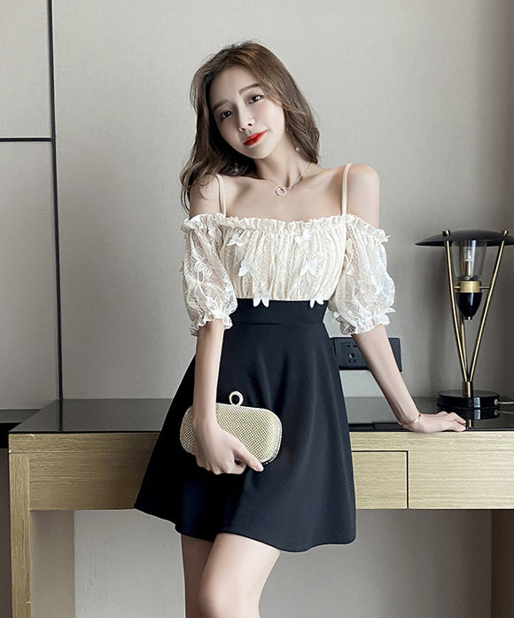 新作入荷 蝶柄 フリル レース キャバドレスミニドレス レース YN2235-YM8571