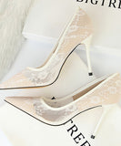 6色 レース 刺繡 セクシー 美脚効果 ハイヒール パンプス MY5015