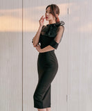 ひざ丈ドレス 新作 リボン ゴージャス 結婚式 通勤 MY2-ZED880838E