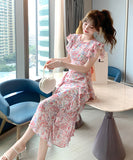 花柄 ロングドレス フリル 淑やか 着瘦せ 大人可愛いXH2-JY4086