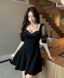 キラキラ ミニドレス キャバドレス 刺繡 かわいい Vネック 谷間魅せ 新作 MY2-YM8659