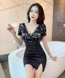2色 花柄 レース 高見え ゴージャス えちえち セクシー 新作 ミニドレス キャバドレス MY2-MLS7030