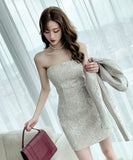 【コート＋ドレス2点セット】レース かわいい 新作 ゴージャス キャバスーツ キャバドレス MY2-JY4438