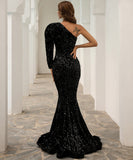 キャバドレス ロングドレス ピカピカ ワンショルダー セクシー 谷間魅せ XY2-PC-M0803