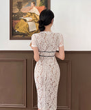 膝丈ドレス エレガント レース 高級感 Ⅴネック セクシー 華奢感 宴会 XH2-LQE5132H418