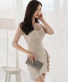 セクシー レディース ファッション レース 肌見え 袖あり キャバドレス ミニドレス MY2139-MLS3633A