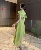 セレブ風 ロングドレス フリンジ エレガント シフォン XH2-JY-1941