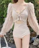 水着 モノキニ タンキニ 清楚感 レース フリル 肌見せ 袖付き MY7-BY2666