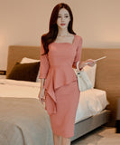 ワンピース ドレス 体カバー 大人かわいい 通勤 フリル ZED88780A