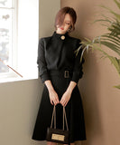 ロングドレス ドレス ワンピース 二次会 忘年会 新年会 長袖 フリル 韓国 XY2-ZED88953GT525